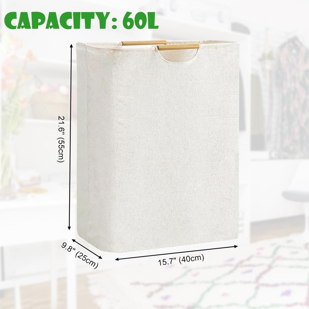 ADERTOS Wäschekorb Faltbarer Wäschesammler 60L Beige Wäsche Körbe mit Henkel Wasserdicht 55 * 40 * 25cm Laundry Basket Wäschesack für Schlafzimmer, Badezimmer,Schlafsaal, Wohnzimmer Bad