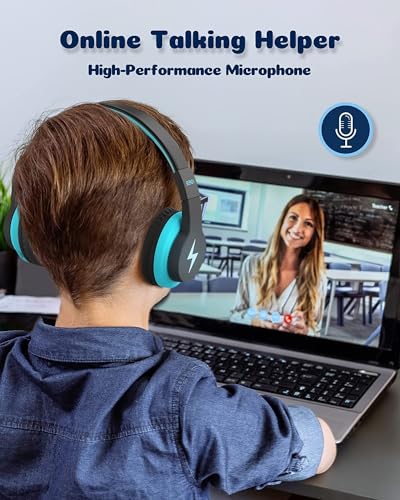 Bluetooth Kopfhörer Kinder, kabellose Bluetooth Kinderkopfhörer Over Ear mit 85dB/94dB Lautstärkebegrenzung, 45H Spielzeit, 3 Lightning-Modi, eingebautes Mikrofon Kopfhörer für Handy Tablet Schule