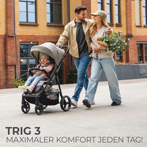 Kinderkraft TRIG 3 Kinderwagen, Kinderbuggy, Liegewagen, Sportwagen, Buggy, Zusammenklappen, Breite und tiefe Sitz, mit Liegeposition, 4 Rad Dämpfung, Große Dach, 5-Punkt-Gurt, bis zu 25 kg, Schwarz