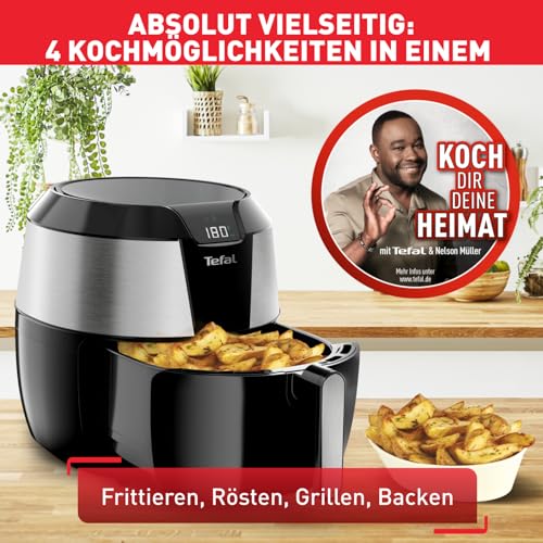 Tefal EY701D Heißluftfritteuse Easy Fry XXL | Air Fryer | 1850 Watt | 5,6 L für 8 Portionen | 8 automatische Programme | Digitales Display | energiesparend | gesunde Friteuse ohne Öl | Edelstahl