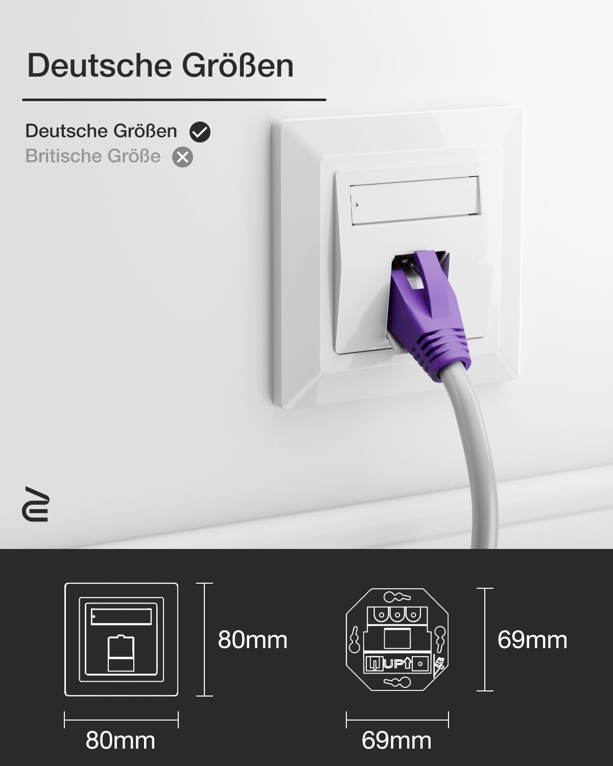 VCELINK 1x Keystone Netzwerkdose Unterputz CAT7/6A 1Fach, Lan Dose Keystone RJ45 Modul, STP Vollgeschirmt, RJ45 Ethernet Datendose DSL Patchkabel Verlegekabel