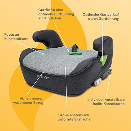 Osann Lux Isofix, Sitzerhöhung Auto Kinder, Kindersitzerhöhung mit Isofix, 126-150 cm (ca. 15-36 kg), Sitzschale i-Size - Universe Grey