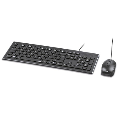 Hama Computertastatur Maus Set (kabelgebunden, ergonomisch, deutsches Tastenlayout QWERTZ, leise Tasten, flaches Design, 12 Media-Tasten, optische Maus, 1000 dpi, USB-Anschluss, PC, Laptop) schwarz