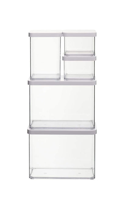 Rotho Loft 5er-Set Vorratsdosen mit Deckel verschiedene Größen, lebensmittelechter Kunststoff (PP) BPA-frei, 2 x 2.1l, 1 x 1.0l, 2 x 0.5l (30.0 x 21.0 x 15.0 cm) (transparent/weiss)