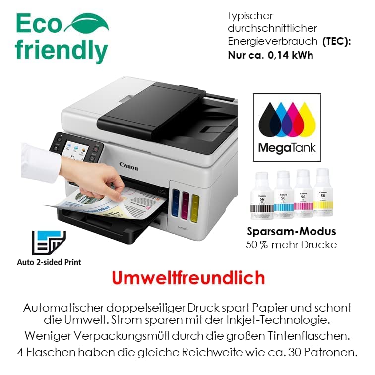 Canon MAXIFY GX6050 MegaTank Multifunktionsdrucker 3in1 (Tintenstrahl, Kopieren, Scannen, 50 Blatt ADF, A4, WLAN, LAN, 6,9 cm LCD Touch, Duplex-Druck, niedrige Druckkosten, 350 Blatt) weiß