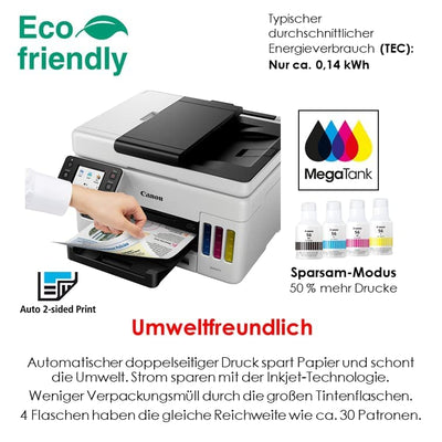 Canon MAXIFY GX6050 MegaTank Multifunktionsdrucker 3in1 (Tintenstrahl, Kopieren, Scannen, 50 Blatt ADF, A4, WLAN, LAN, 6,9 cm LCD Touch, Duplex-Druck, niedrige Druckkosten, 350 Blatt) weiß