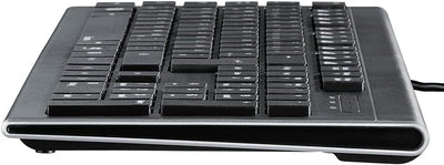 Hama Computertastatur Maus Set (kabelgebunden, ergonomisch, deutsches Tastenlayout QWERTZ, leise Tasten, flaches Design, 12 Media-Tasten, optische Maus, 1000 dpi, USB-Anschluss, PC, Laptop) schwarz