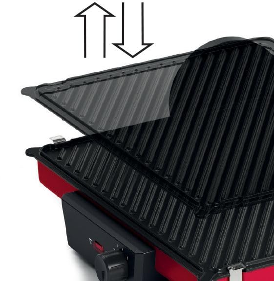 Bosch Tischgrill TCG4104, 3-in1-Kontaktgrill, Stufenloses Thermostat, Fettablaufrinne, Herausnehmbare Aluminium-Grillplatten, einfache Reinigung, 2000 W, rot