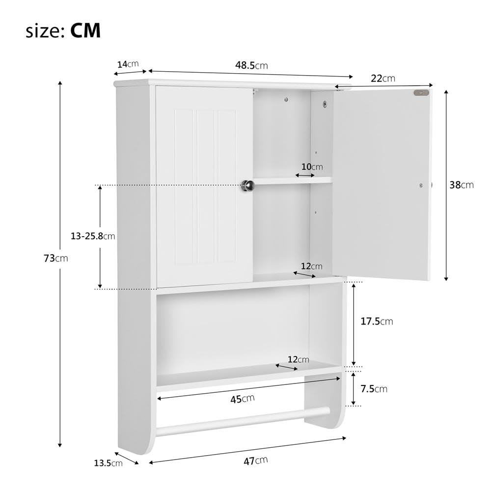 Yaheetech Hängeschrank Wandschrank Badschrank Küchenschrank Regal Aufbewahrung mit Tür und Einlegeboden weiß LBH: 48,5 x 14 x 73 cm