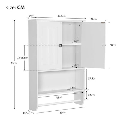 Yaheetech Hängeschrank Wandschrank Badschrank Küchenschrank Regal Aufbewahrung mit Tür und Einlegeboden weiß LBH: 48,5 x 14 x 73 cm