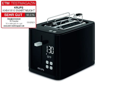 Krups KH641810 Smart'n Light Toaster | Zwei-Scheiben-Toaster | Digitaldisplay | 7 Bräunungsstufen | herausnehmbare Krümelschublade | Countdown | Anhebevorrichtung | Schwarz