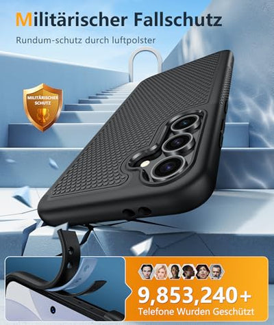 FNTCASE für Samsung Galaxy S24-FE Hülle: Dual Layer Schutzhülle Handyhülle Robuste Stoßfest mit Anti-Rutsch Textur Rückseite - Militärischer Schutz Langlebig Bumper Mobiltelefone - 6,65 Zoll (Schwarz)