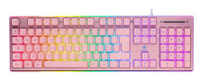 DELTACO GAMING PK75 – Gaming Tastatur (RGB Beleuchtung, 100%, 105 Tasten, Deutsches Layout QWERTZ) – Pink/Rosa