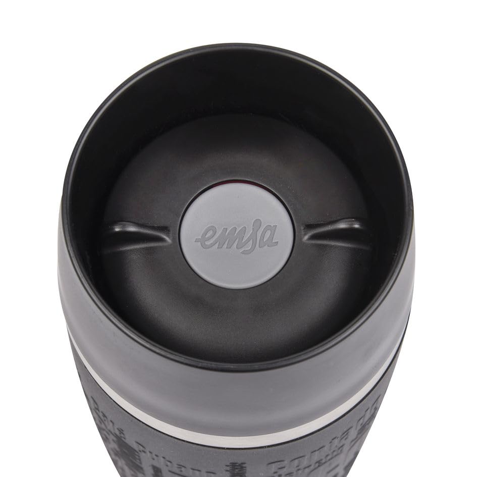 Emsa 513361 Travel Mug Classic Thermo-/Isolierbecher, Fassungsvermögen: 360 ml, hält 4h heiß/ 8h kalt, 100% dicht, auslaufsicher, Quick-Press-Verschluss, 360°-Trinköffnung, schwarz