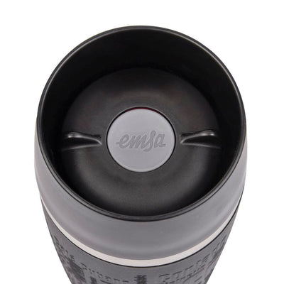 Emsa 513361 Travel Mug Classic Thermo-/Isolierbecher, Fassungsvermögen: 360 ml, hält 4h heiß/ 8h kalt, 100% dicht, auslaufsicher, Quick-Press-Verschluss, 360°-Trinköffnung, schwarz