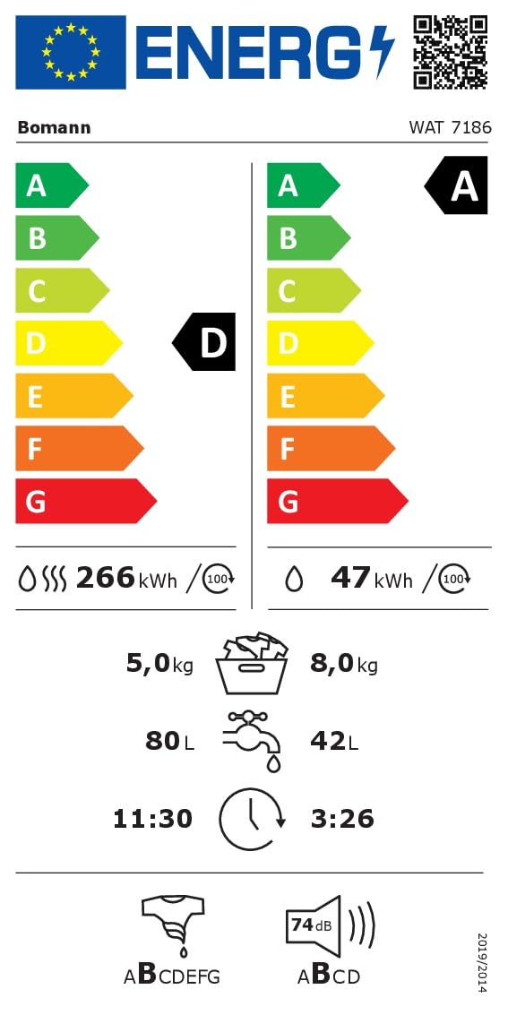 Bomann® Waschtrockner | Waschen und Trocknen in einem Durchgang | 8 kg Waschen, 5 kg Trocknen | Invertermotor | 1400 U/Min | Dampffunktion | Waschmaschine mit Trockner integriert | WAT 7186 titan