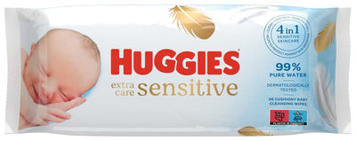 Huggies Pure Extra Care Sensitive Baby-Feuchttücher, Für den ganzen Körper, 99 % reines Wasser, Parfümfrei, 8 x 56 Tücher, Monatsbox