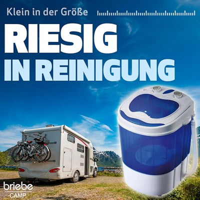 briebe Camp Mini-Waschmaschine Mobile mit Schleude, Camping, Tragbare Waschautomat bis 3 Kg Kleidung, Reisewaschmaschine, Wohnwagen, Wohnmobile, Geringer Wasser- und Energieverbrauch, WM1111