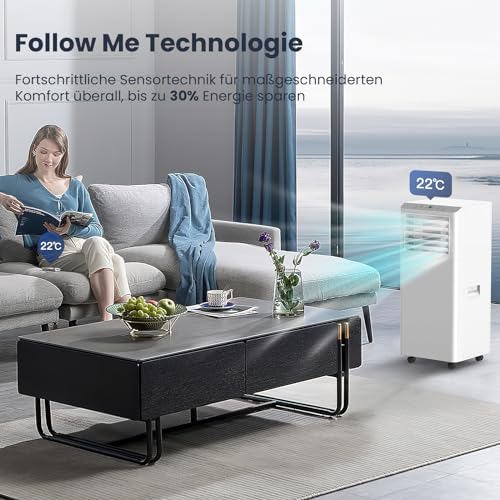 Newentor Klimaanlage Mobil 9000 BTU/2,6 kW, Mobile Klimaanlage mit Abluftschlauch, Mobiles Klimagerät für Räume bis 90m³/33㎡, Kühlen/Entfeuchten/Ventilieren mit Fernbedienung, 10 J. Gar.