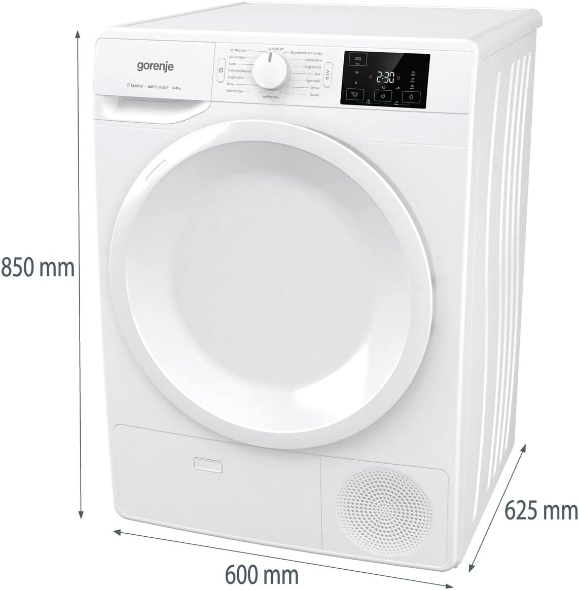 Gorenje DNE 8B Kondenstrockner, 8 kg, LED Display, Made in EU, 16 Programme, Nature Dry, Sportprogramm, Startvorwahl, weiß