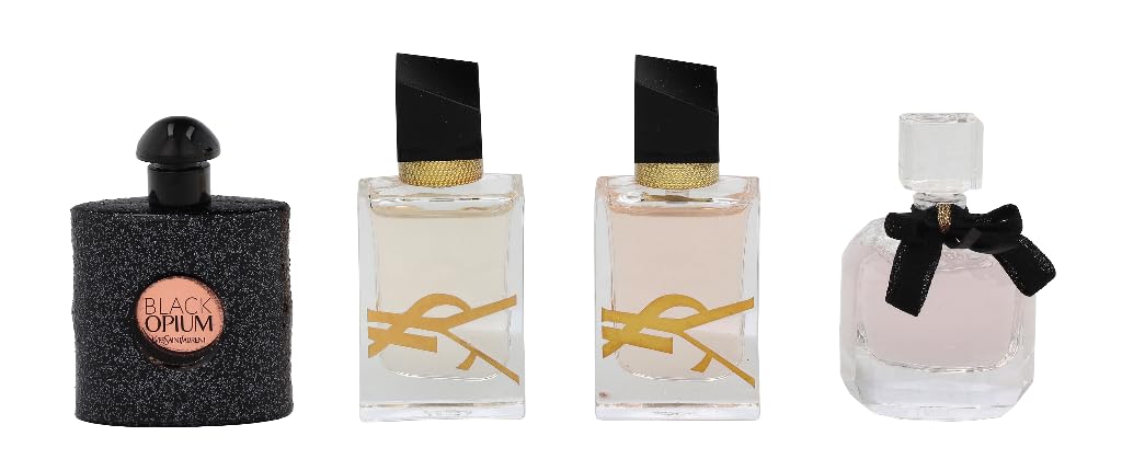 Yves Saint Laurent YSL Parfüm-Miniatur-Reise-Set für Damen, Libre EDT 7,1 g + Libre EDP 7,1 g + Mon Paris EDP 7,1 g + Black Opium Eau de Parfum 7,5 ml