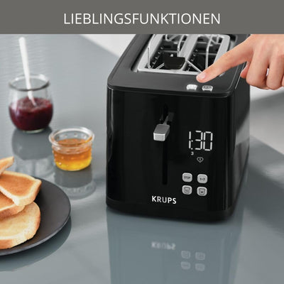 Krups KH641810 Smart'n Light Toaster | Zwei-Scheiben-Toaster | Digitaldisplay | 7 Bräunungsstufen | herausnehmbare Krümelschublade | Countdown | Anhebevorrichtung | Schwarz