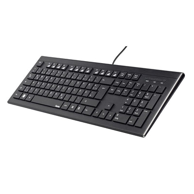 Hama Computertastatur Maus Set (kabelgebunden, ergonomisch, deutsches Tastenlayout QWERTZ, leise Tasten, flaches Design, 12 Media-Tasten, optische Maus, 1000 dpi, USB-Anschluss, PC, Laptop) schwarz