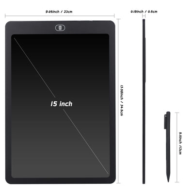 Coolzon LCD Schreibtafel, 15 Zoll Bunte Bildschirm Schreibtablett für Kinder Erwachsene, Löschbare LCD-Zeichenbrett Elektronische Schreibtafel Tragbar LCD Drawing Writing Tablet, Schwarz