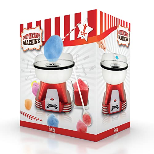 Gadgy Zuckerwattemaschine - Retro Cotton Candy Machine - Zuckerwatte Maschine mit Stäbchen und Messlöffel - Höhe 22 cm Rot Weiß - 500 Watt Zuckerwattenmaschiene für zuhause