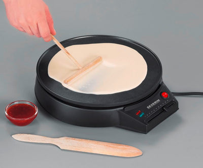 SEVERIN Crêpes Maker, Crepes-Eisen für süße Crepes und herzhafte Galettes, Crepesmaker mit XXL Grillplatte (30 cm Durchmesser), stufenlose Temperatureinstellung, schwarz, CM 2198