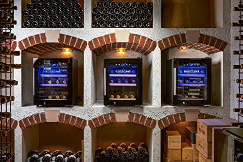 BODEGA43-12C Weinkühlschrank klein - Weinkühlschrank 12 Flaschen, 33 Liter, 5-20 ºC, 1 Zone, Geräuscharm (41 dB), Kompressorkühlung, Drei Schubladen aus Buchenholz