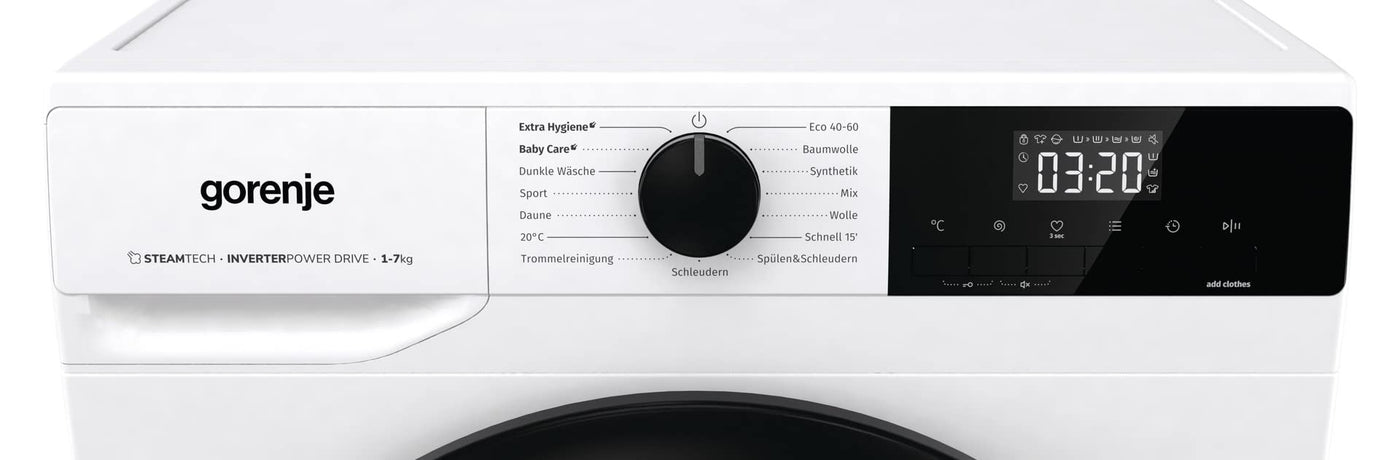 Gorenje WNHEI 74 SAPS/DE Waschmaschine mit Dampffunktion, 7kg Fassungvermögen, EEK: A, Inverter PowerDrive Motor, 1400 U/min, 15 Programme, Steam Tech, AquaStop, Kindersicherung, weiß