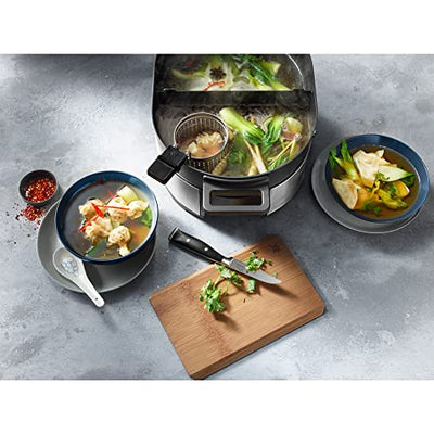 WMF Lono Hot Pot & Dampfgarer elektrisch 3,6l, chinesisches Fondue für 6 Personen, elektrische Dampfgarer, Dampfaufsatz für Dim Sum, Bao, Garkörbchen, 1700W, edelstahl matt