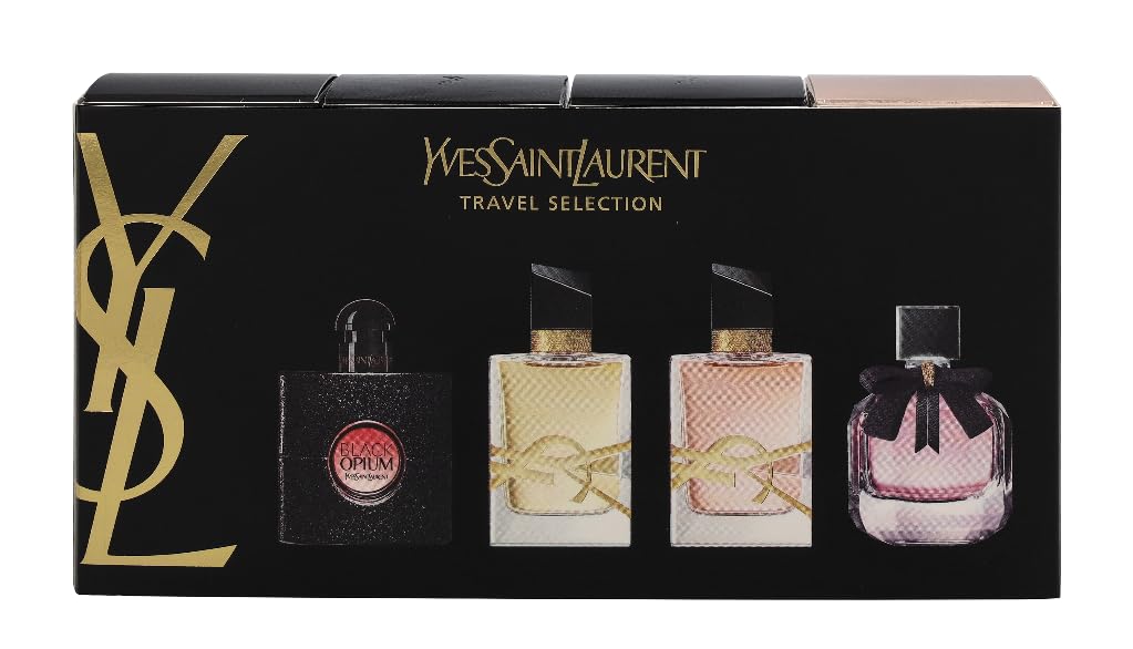 Yves Saint Laurent YSL Parfüm-Miniatur-Reise-Set für Damen, Libre EDT 7,1 g + Libre EDP 7,1 g + Mon Paris EDP 7,1 g + Black Opium Eau de Parfum 7,5 ml