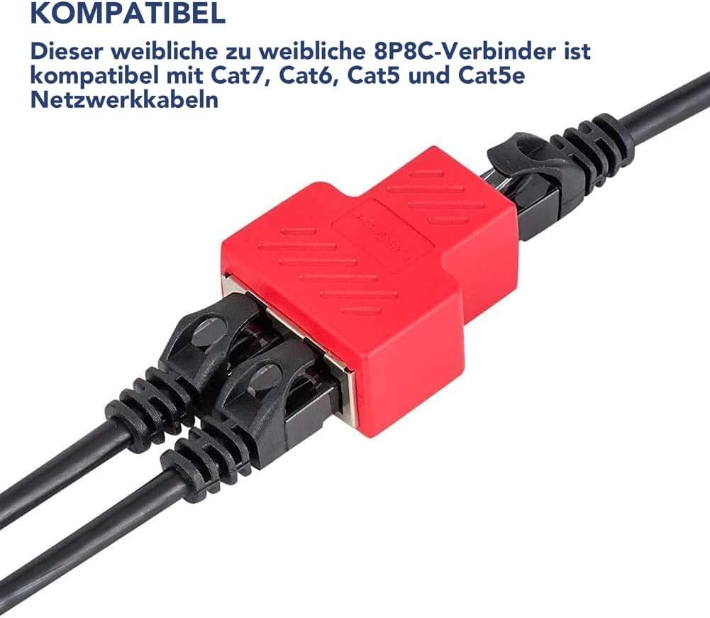 VANDESAIL 2 Pack LAN Splitter Verteiler, LAN Splitter 1 Auf 2, RJ45 Splitter LAN Switch 2Port, Ethernet Splitter Netzwerk Verlängerungen Adapter, LAN Kabel Splitter für Cat5e Cat6 Cat7 Cat8 Kabel