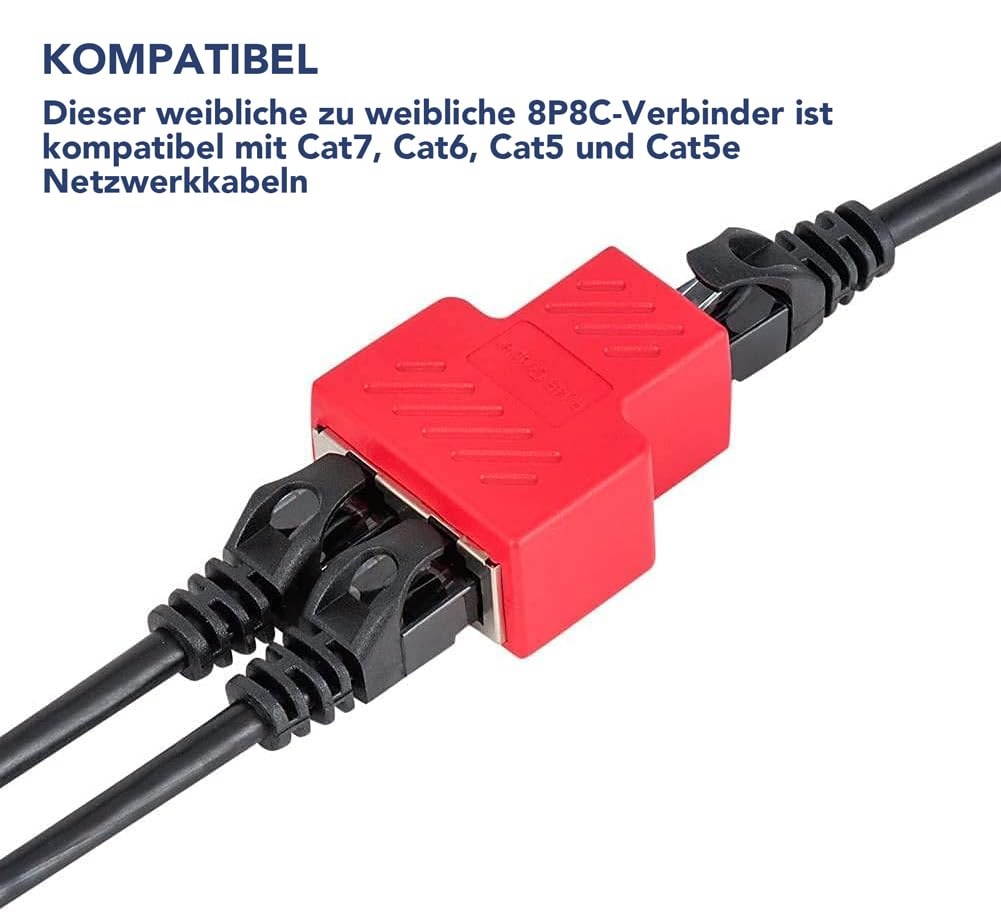 VANDESAIL 2 Pack LAN Splitter Verteiler, LAN Splitter 1 Auf 2, RJ45 Splitter LAN Switch 2Port, Ethernet Splitter Netzwerk Verlängerungen Adapter, LAN Kabel Splitter für Cat5e Cat6 Cat7 Cat8 Kabel