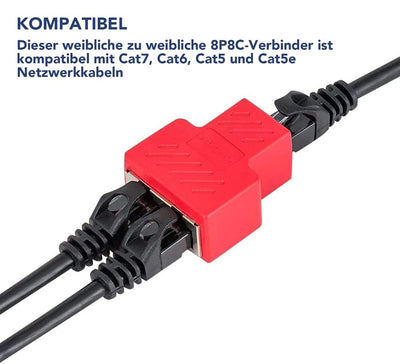 VANDESAIL 2 Pack LAN Splitter Verteiler, LAN Splitter 1 Auf 2, RJ45 Splitter LAN Switch 2Port, Ethernet Splitter Netzwerk Verlängerungen Adapter, LAN Kabel Splitter für Cat5e Cat6 Cat7 Cat8 Kabel