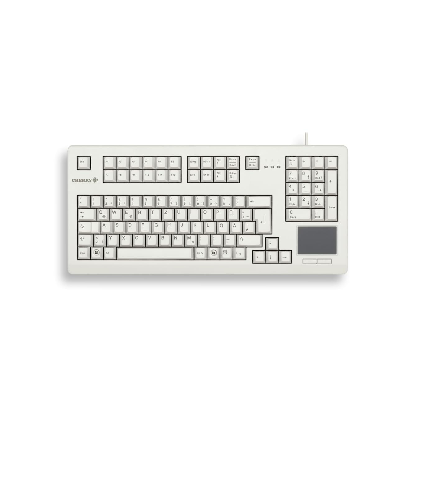 CHERRY G80-11900, Kabelgebundene Tastatur mit Touchpad, für Industrieanwendungen, Deutsches Layout (QWERTZ), für Dauereinsatz, mit Ziffernblock, Weiß