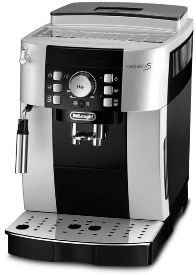 De'Longhi Magnifica ECAM 21.116.SB Kaffeevollautomat mit Milchaufschäumdüse für Cappuccino, mit Espresso Direktwahltaste, 2-Tassen-Funktion, großer 1,8 Liter Wassertank, Silber/Schwarz