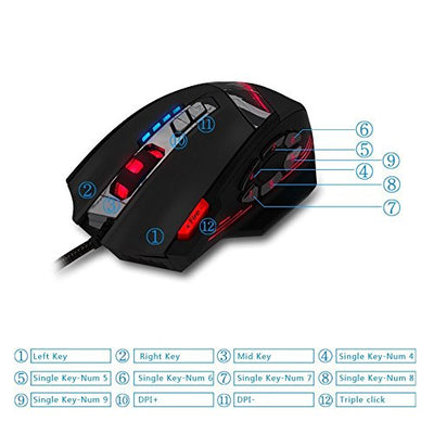 zelotes Gaming Maus,12 programmierbare Tasten RGB Gamer Maus,4000DPI Ergonomische Maus mit Kabel,USB Computer Maus,Gaming Mouse für PC,Mac,Laptop