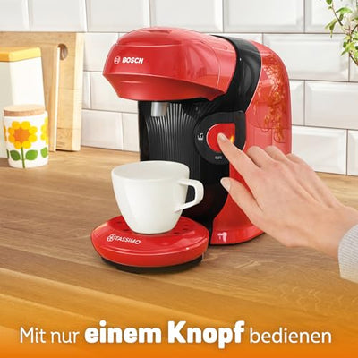 Bosch Tassimo Style friendly Kapselmaschine TAS113E, über 70 Getränke, geeignet für alle Tassen, vollautomatisch, nachhaltig, platzsparend, 1400 W, rot