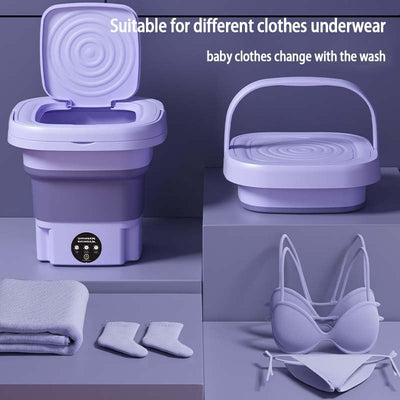 Faltbare Mini Waschmaschine 8L, 2 in 1 Faltbare Tragbare Mobile Washing Machine Klein, Effiziente Kleine Waschmaschine für Babykleidung, Unterwäsche, Camping, Wohnmobile, Geschenke, Reisen (Lila)