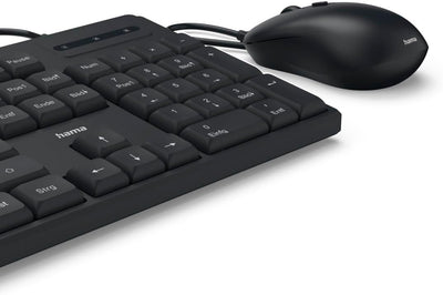 Hama Tastatur Maus Set CKM-200 (USB Tastatur, USB Maus, ergonomisches Tippgefühl, leise Tasten, Kabel abnehmbar, deutsches QWERTZ-Layout, Maus mit dpi Schalter, Multimedia Tasten) schwarz