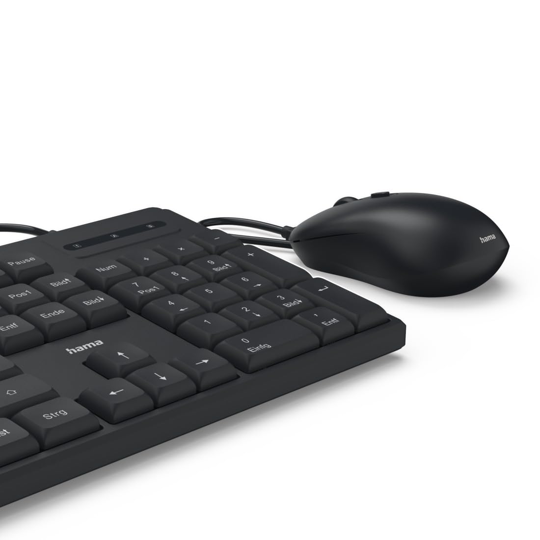 Hama Tastatur Maus Set CKM-200 (USB Tastatur, USB Maus, ergonomisches Tippgefühl, leise Tasten, Kabel abnehmbar, deutsches QWERTZ-Layout, Maus mit dpi Schalter, Multimedia Tasten) schwarz