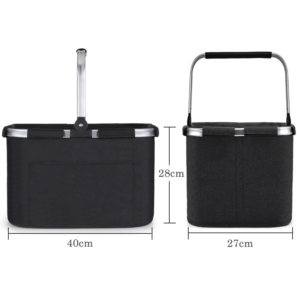 30L Tragekorb Faltbar Einkaufskorb Groß Picknickkorb mit Gepolsterten Griffen Praktischer Klappkorb Einkaufstasche mit Alurahmen Stabiler Korb - ideal für Reisen/Picknick/Einkaufen/Geschenk