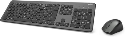 Hama Funk-Tastatur Maus Set (QWERTZ Tastenlayout, kabellose ergonomische Maus, 2,4GHz, USB-Empfänger) Windows Keyboard Funkmaus-Tastatur-Set, schwarz anthrazit