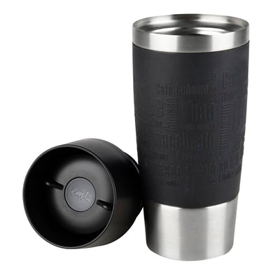 Emsa 513361 Travel Mug Classic Thermo-/Isolierbecher, Fassungsvermögen: 360 ml, hält 4h heiß/ 8h kalt, 100% dicht, auslaufsicher, Quick-Press-Verschluss, 360°-Trinköffnung, schwarz