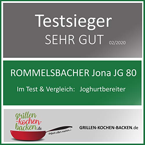 ROMMELSBACHER Joghurt- und Frischkäsebereiter JG 80 "Jona", inkl. 4 Keramik Portionsbecher à 125 ml, 2 XXL Glasbehälter à 1,2 Liter, 4 voreingestellte Programme mit unterschiedlichen Temperaturen