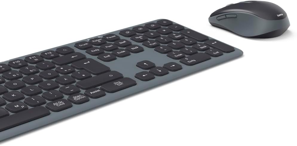 Hama Tastatur-Maus-Set kabellos WKM-550 (Multi-Device 2,4GHz via USB-Empfänger + 2X Bluetooth für PC, Laptop, Tablet, 10 m Reichweite, deutsches QWERTZ-Layout, leise, batteriebetrieben) schwarz