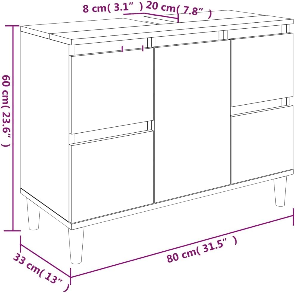 vidaXL Waschbeckenunterschrank, Badschrank mit 4 Schubladen 1 Fach, Waschtisch Unterschrank mit Holzbeinen Tür, Schrank Badunterschrank Badmöbel, Schwarz Holzwerkstoff